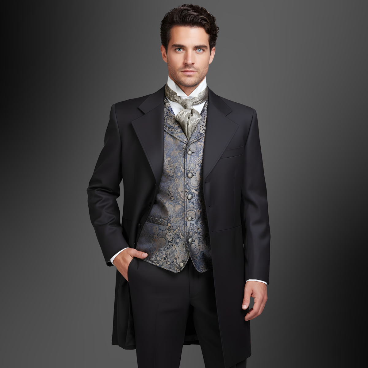 black dress coat mens Hooded Dress Coat Wool Wool Black ~ Charcoal Winter Coat – OvercoatUSA main image 1