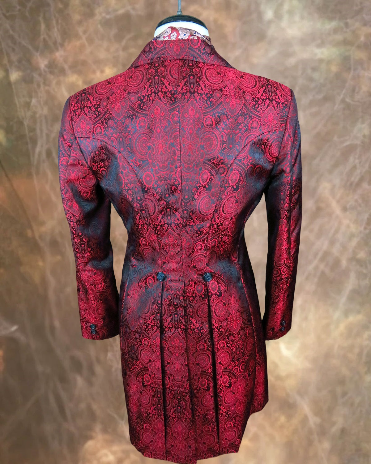 Women's Red Paisley Brocade Tailored Frock Coat