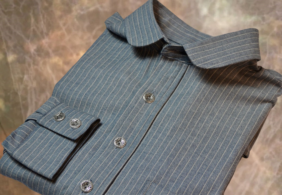 Slate Blue Herringbone Stripe Men's Dakota Shirt