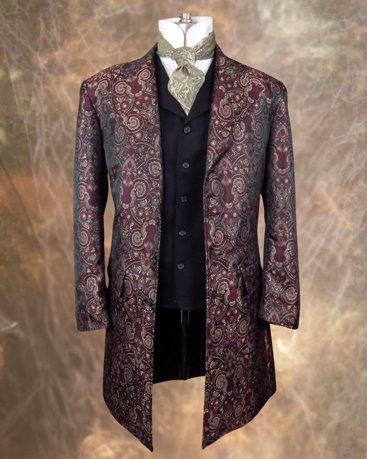 Men's Burgundy Brocade Frock Coat 42 Men's Burgundy Brocade Frock Coat 42
