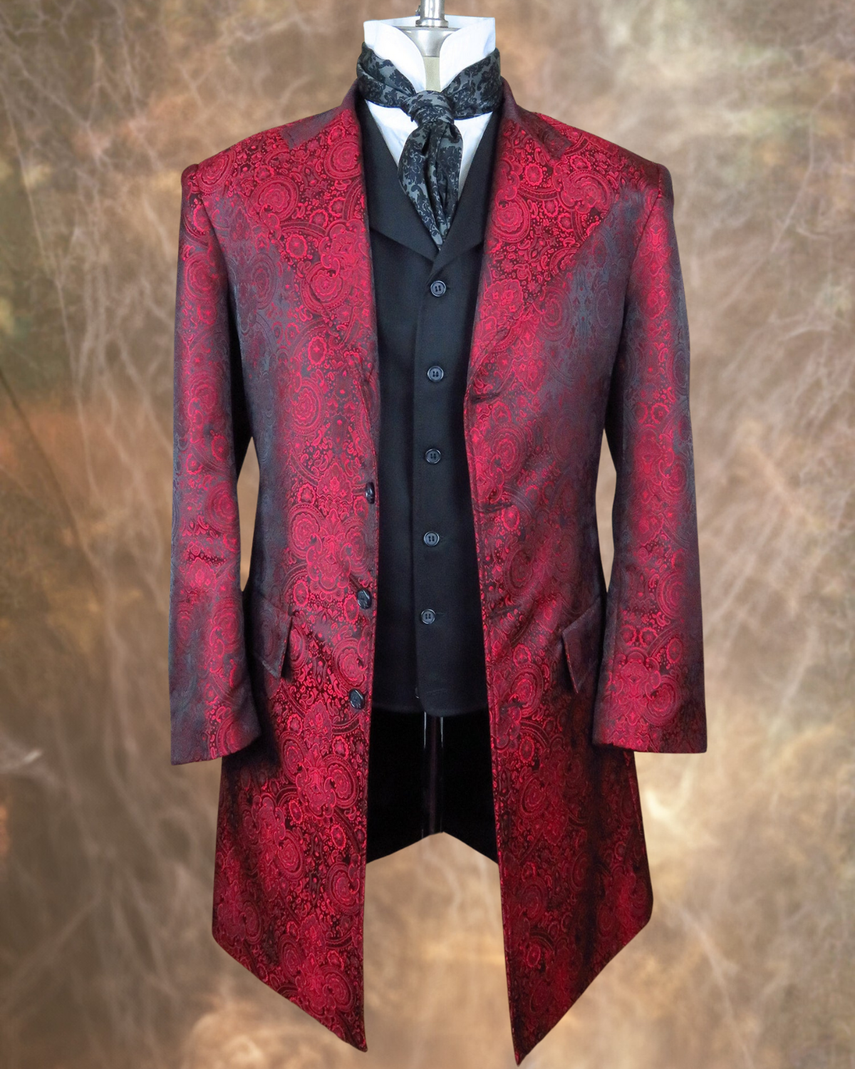Men's Red Brocade Frock Coat FRONTIER Men's Red Brocade Frock Coat FRONTIER