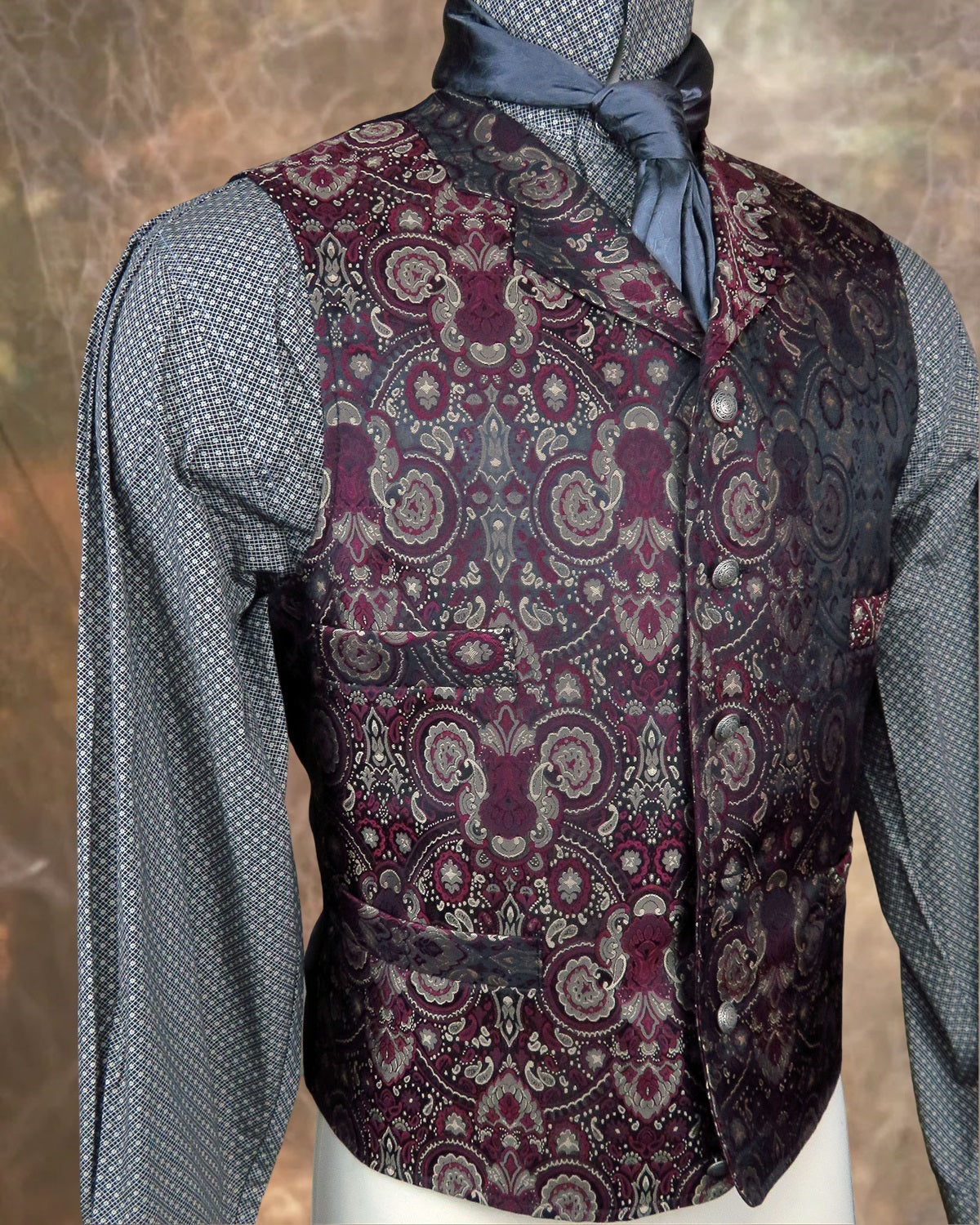 Men's Brocade Vest - Burgundy