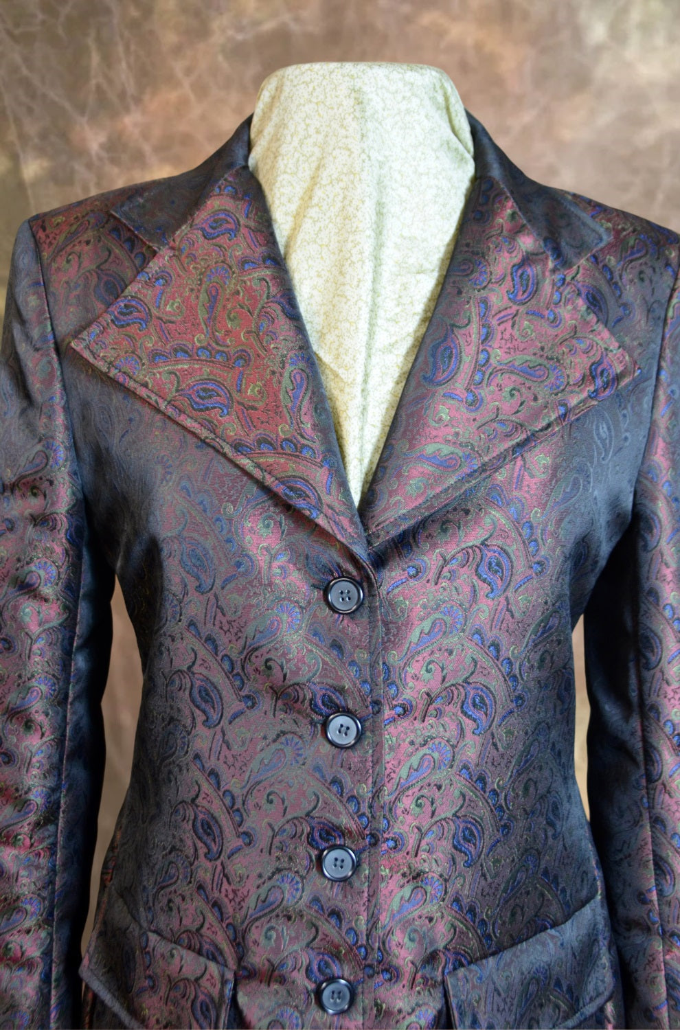 Women's Red Blue Green RGB Brocade Tailored Frock Coat