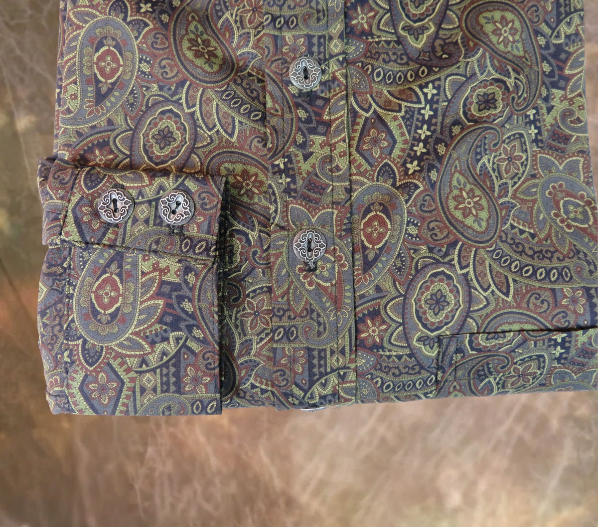 Olive and Burgundy Paisley Men's Dakota Shirt