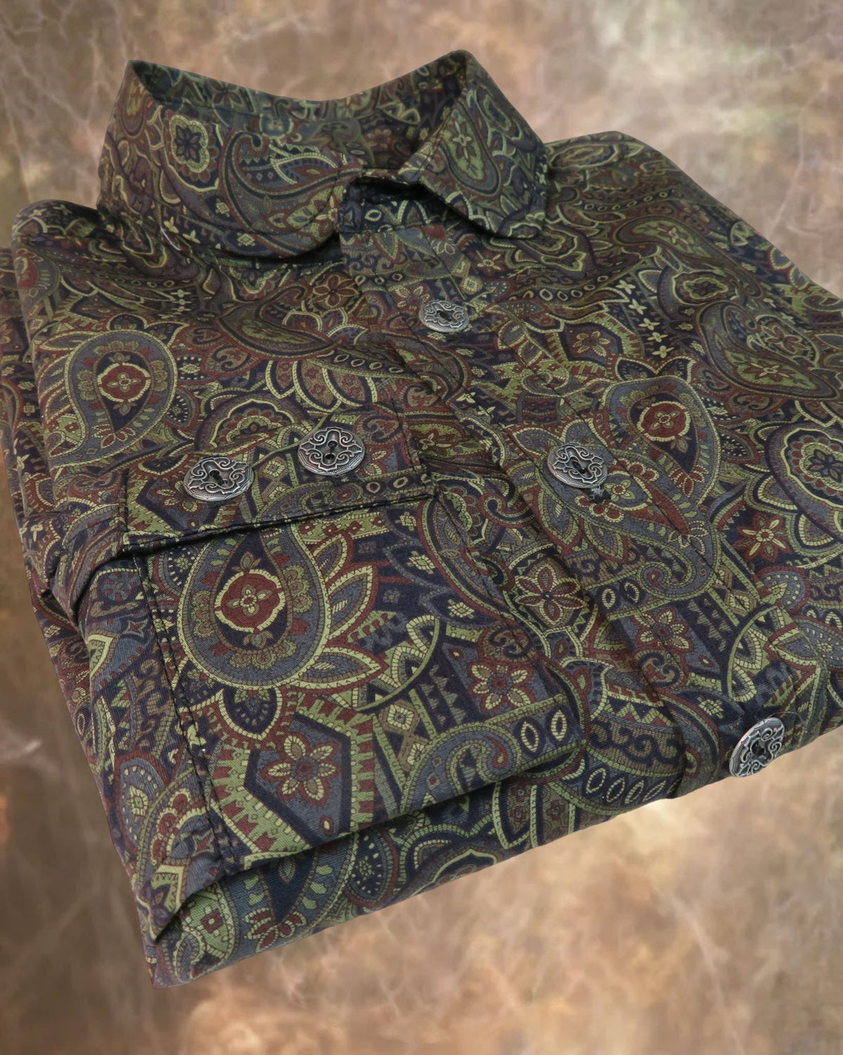 Olive and Burgundy Paisley Men's Dakota Shirt