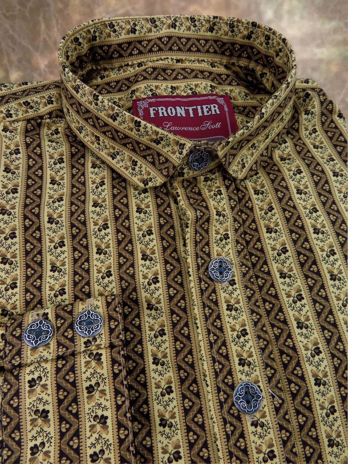 Goldenrod and Brown Wallpaper Stripe Men's Dakota Shirt