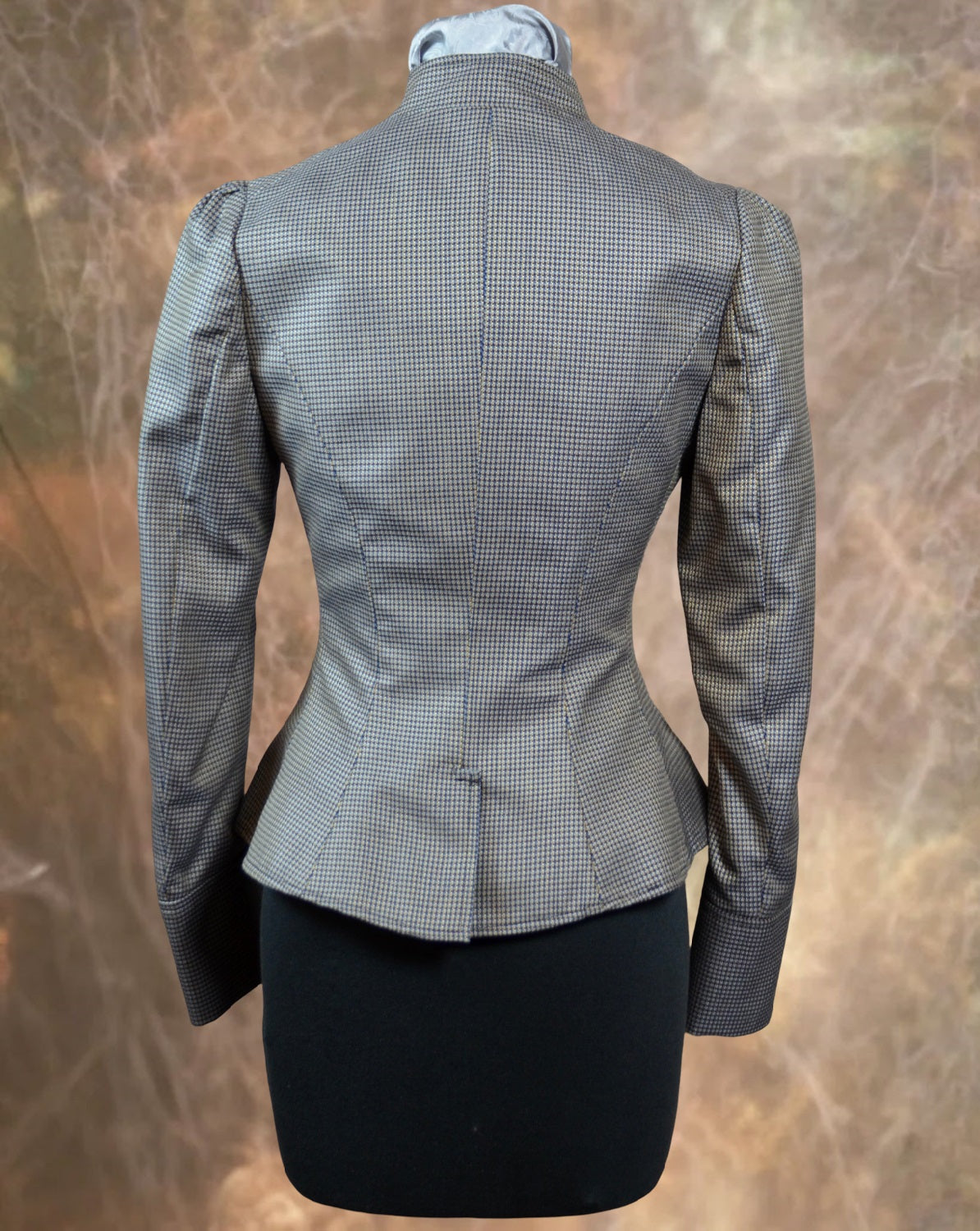 Women's Victoriana Peplum Coat – Blue, Black and Tan Mini-Check