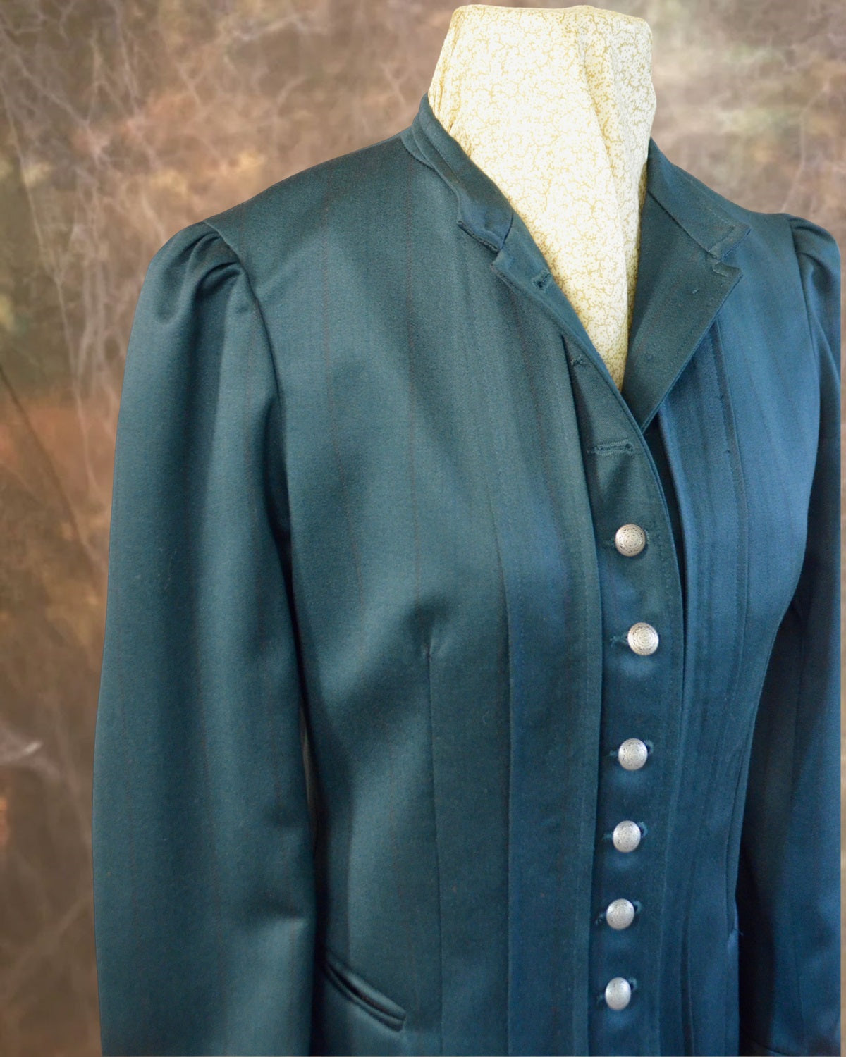 Women's Victoriana Peplum Coat – Teal with Maroon Shadow