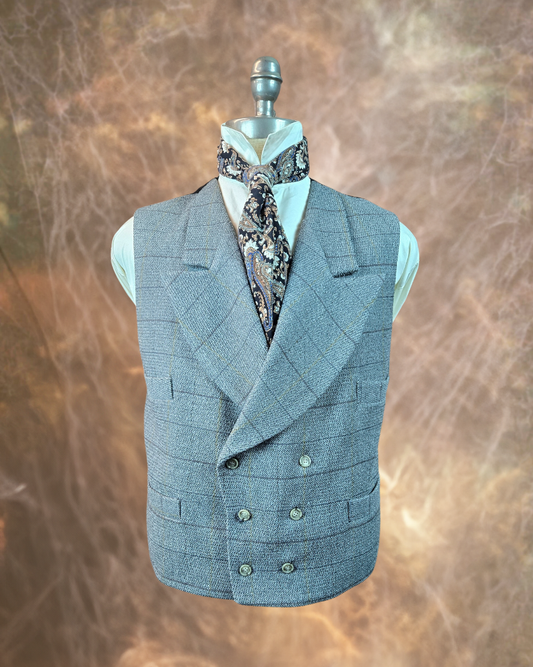Men's Double Breasted Vest - Grey with Black and Yellow Windowpane