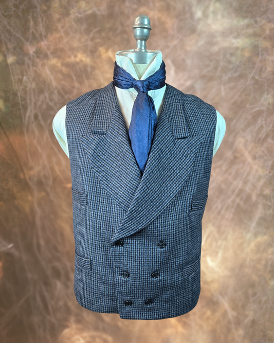Men's Double Breasted Vest - Black, Grey and Navy Houndstooth Tweed