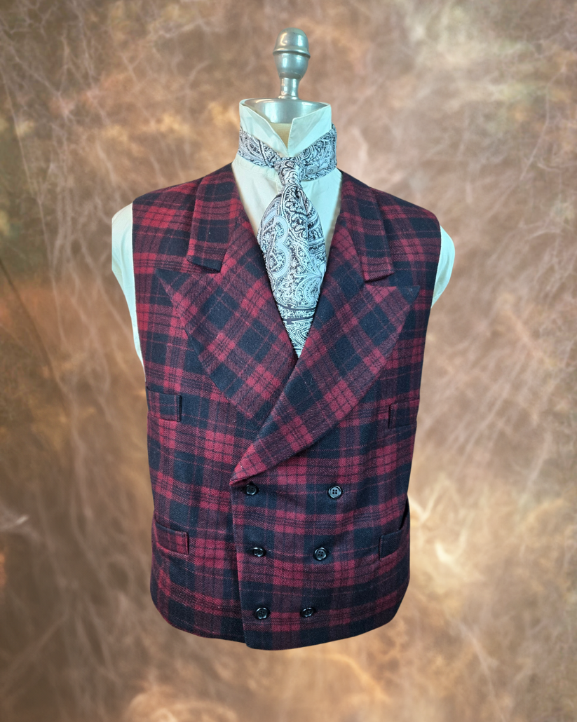 Men's Double Breasted Vest - Yukon Red and Black Plaid