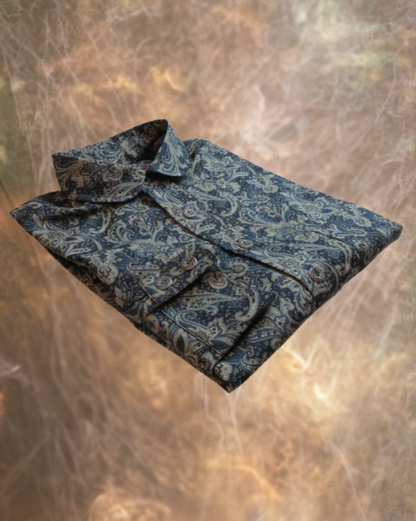 Dark Blue, Tan and Grey Paisley Men's Dakota Shirt