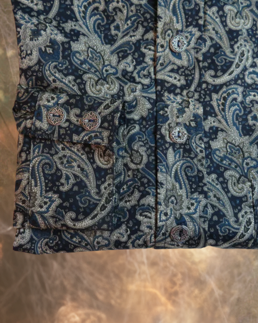 Dark Blue, Tan and Grey Paisley Men's Dakota Shirt
