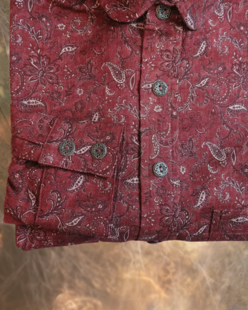 Cranberry Paisley Homespun Men's Dakota Shirt