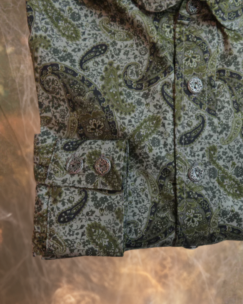 Olive Green and Grey Paisley Men's Dakota Shirt