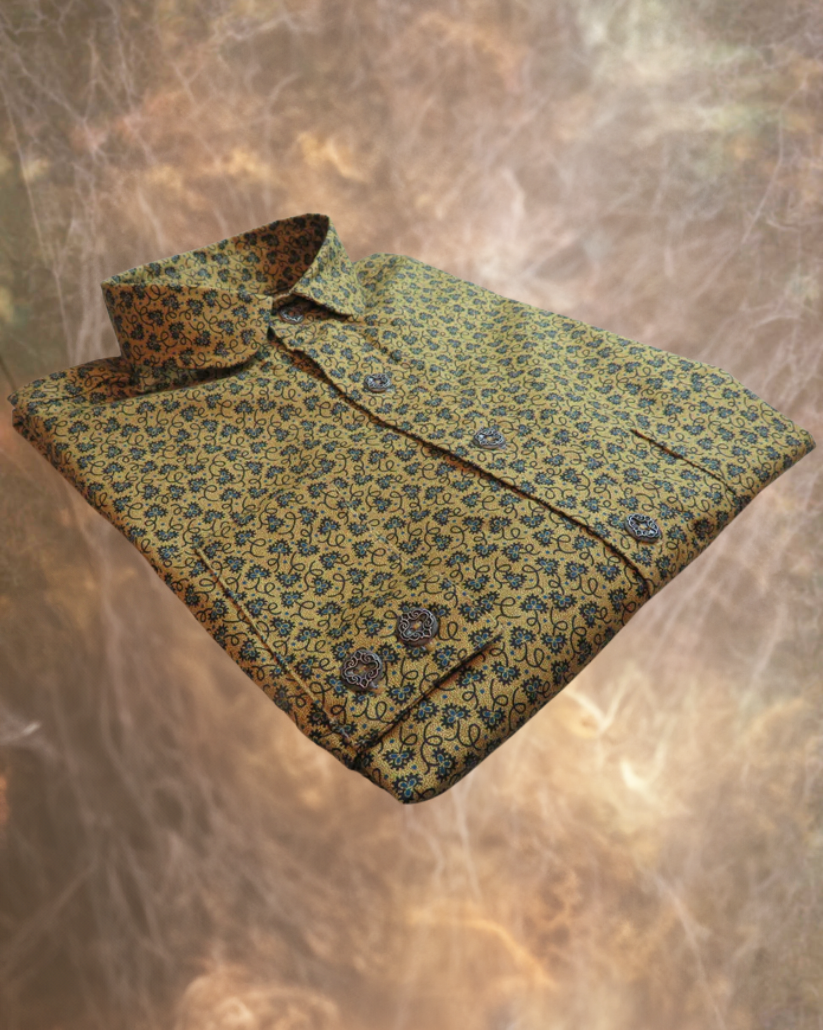 Yellow and Blue Blossom Men's Dakota Shirt