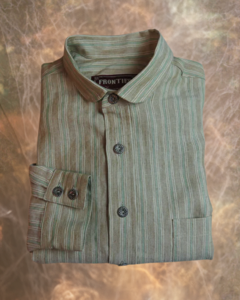 Light Brown with Green and Tan Stripe Men's Dakota Shirt 100% linen