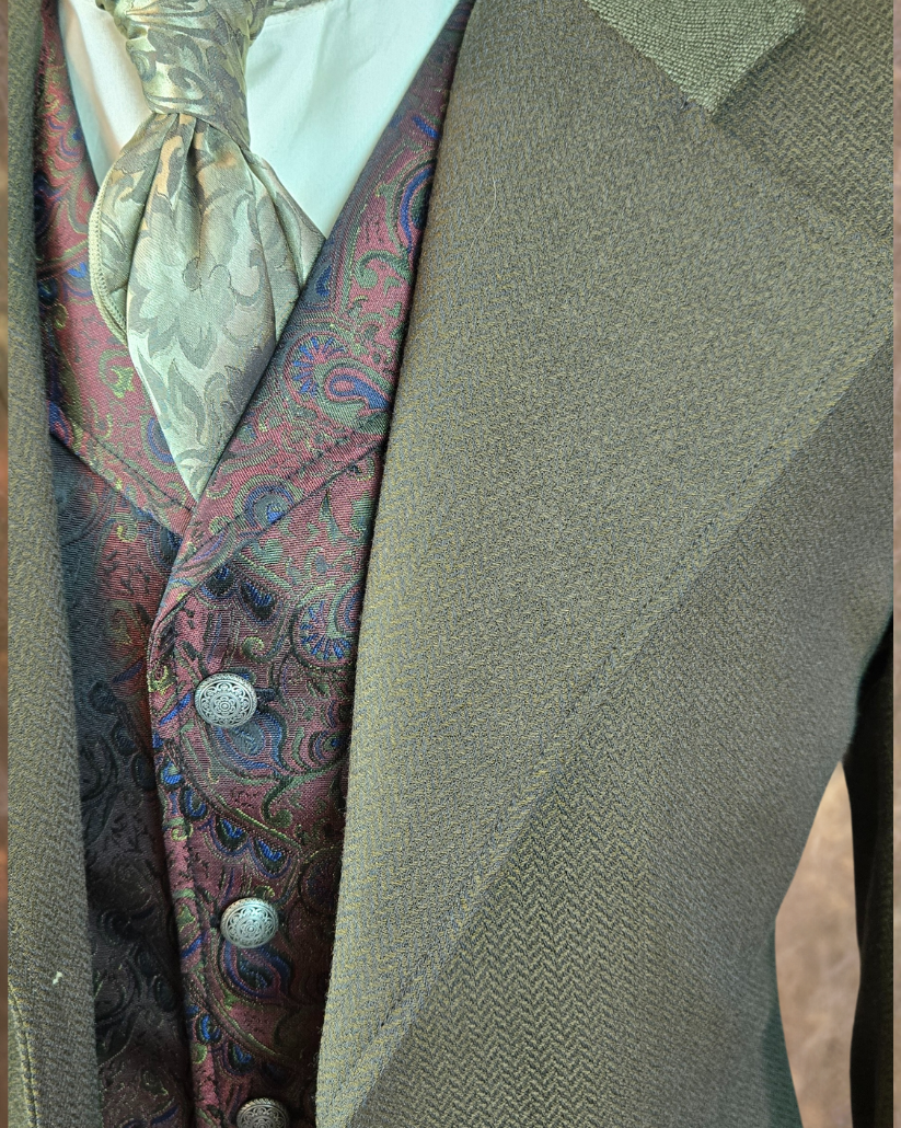 Men's Dark and Light Brown Herringbone Frock Coat - Contrasting Trim