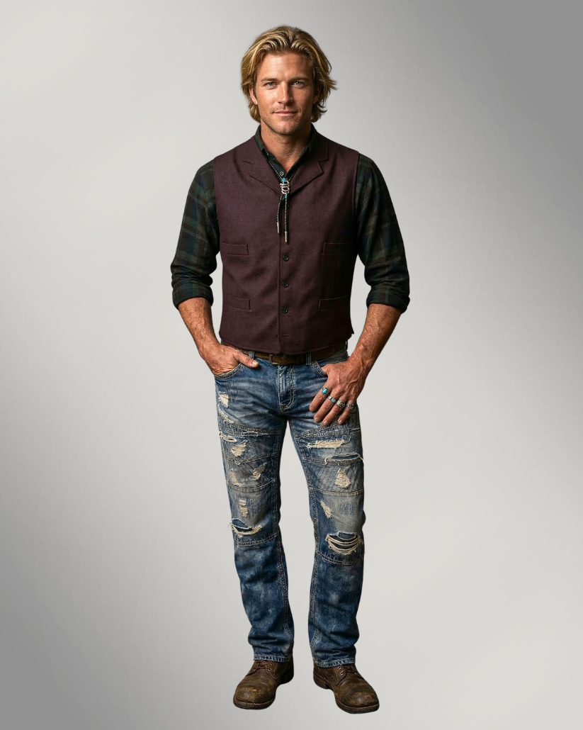 Men's Notch Vest - Blackwood Cherry Wool Burgundy