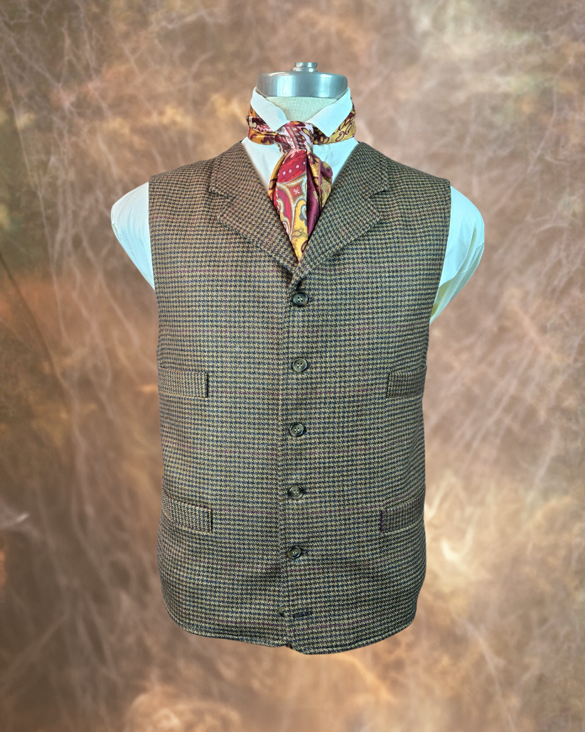 Men's Notch Vest - Brown Houndstooth with Burgundy Windowpane 3368