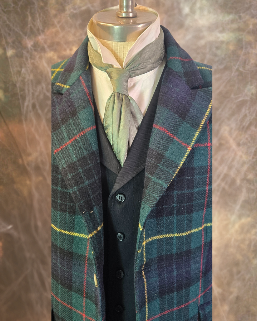 Men's Town Coat - Green and Blue Glen Plaid with Yellow and Red Accent