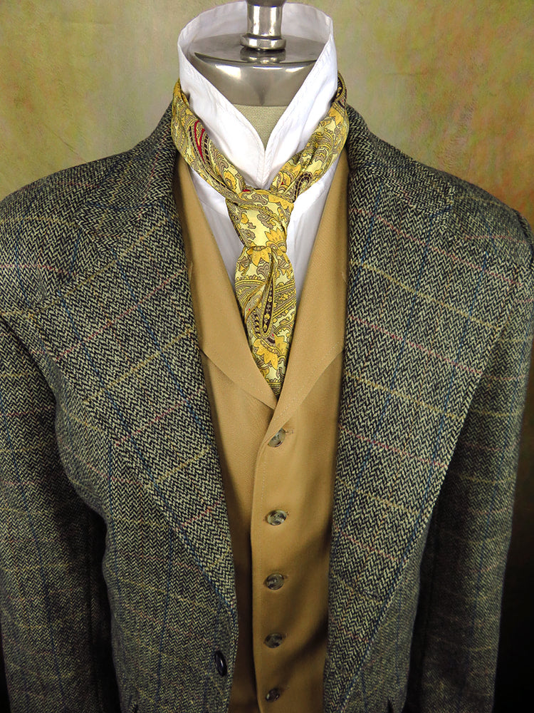 Men's Frock Coat - Dark Herringbone with Navy and Tan Windowpane