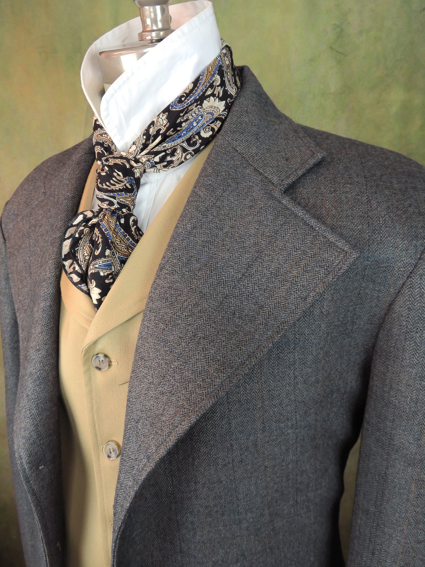 Men's Frock Coat - Grey Herringbone With Copper Windowpane #955