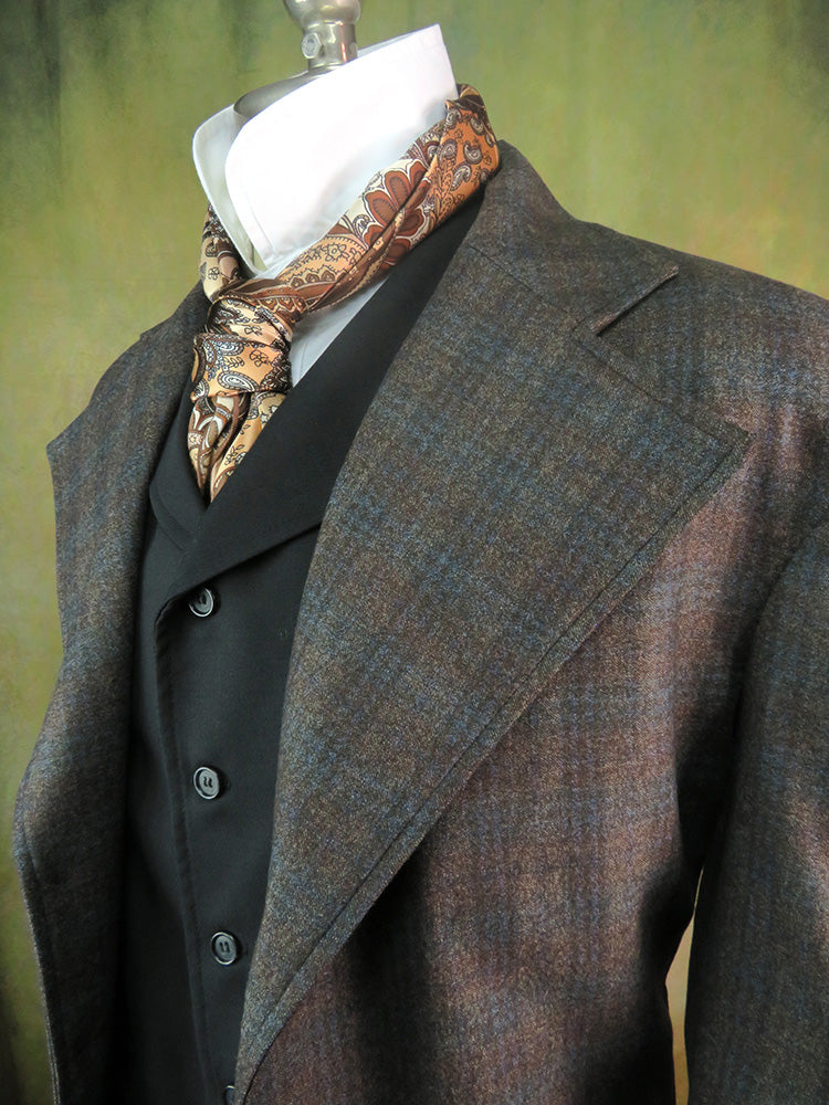 Men's Frock Coat - Muted Brown and Pale Blue Glen Plaid