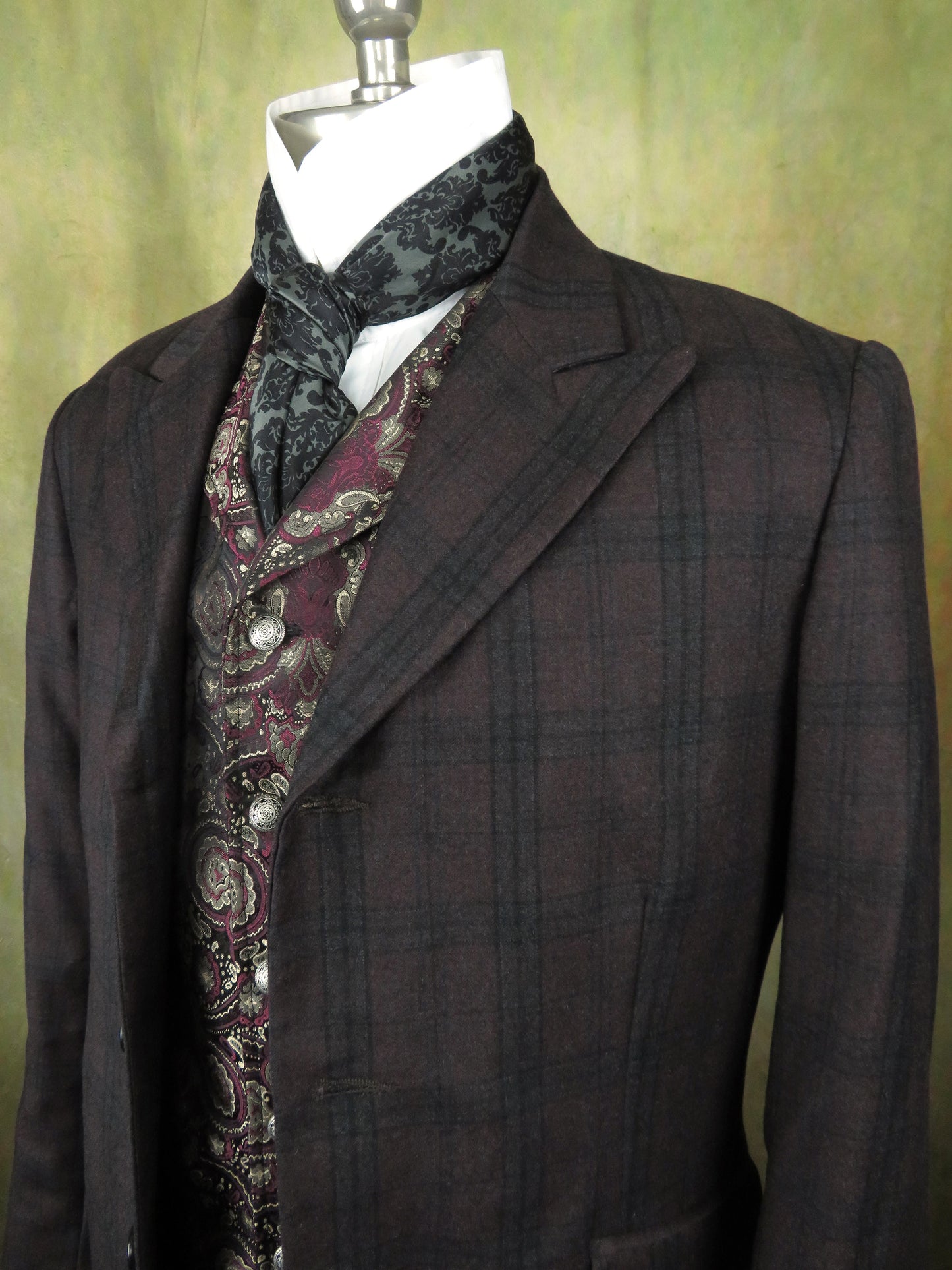 Men's Town Coat - Burgundy and Charcoal Glen Plaid #791-B