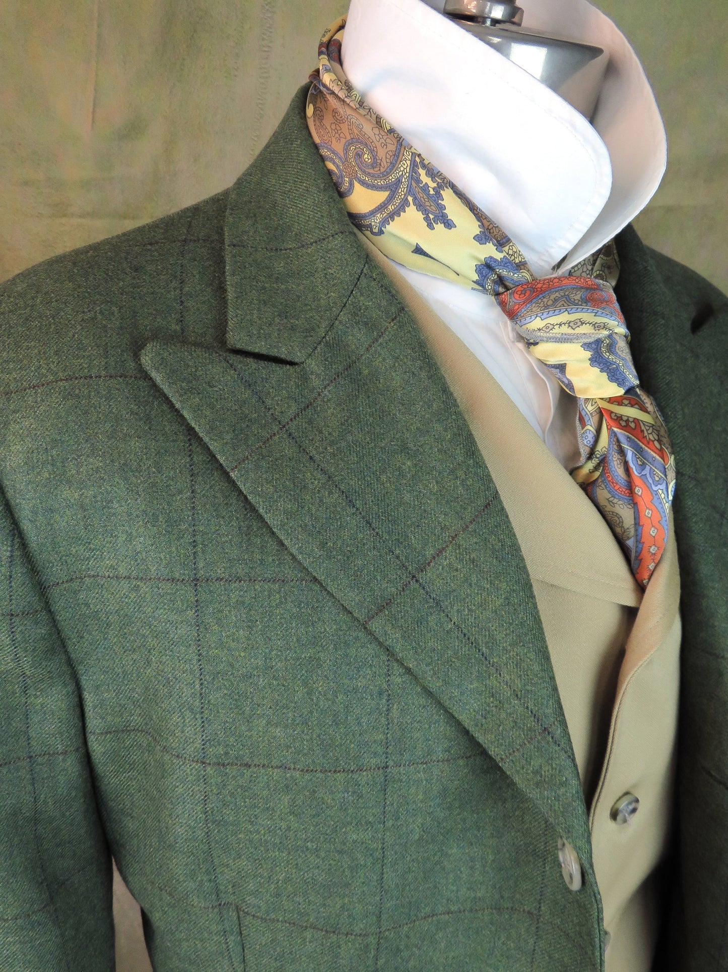Men's Town Coat - Pine Green with Rust and Blue Windowpane #294-B