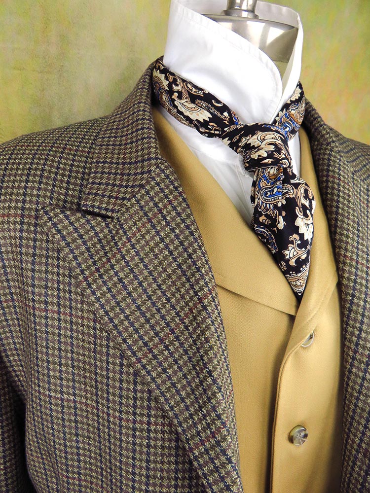 Men's Town Coat - Olive, Navy and Dark Red Houndstooth #655