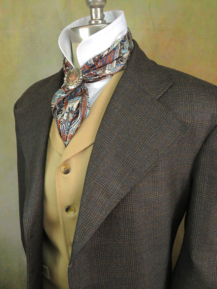 Men's Frock Coat - Dark Brown Glen Plaid with Rust and Navy Windowpane