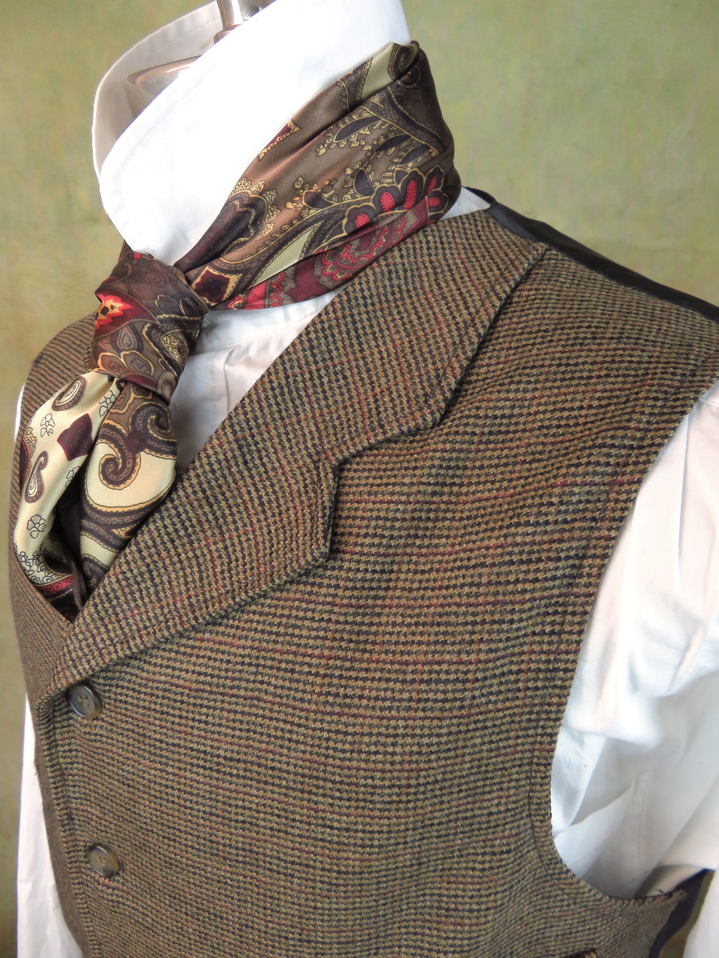 Men's Notch Vest - Dark Tan and Rust Windowpane Check