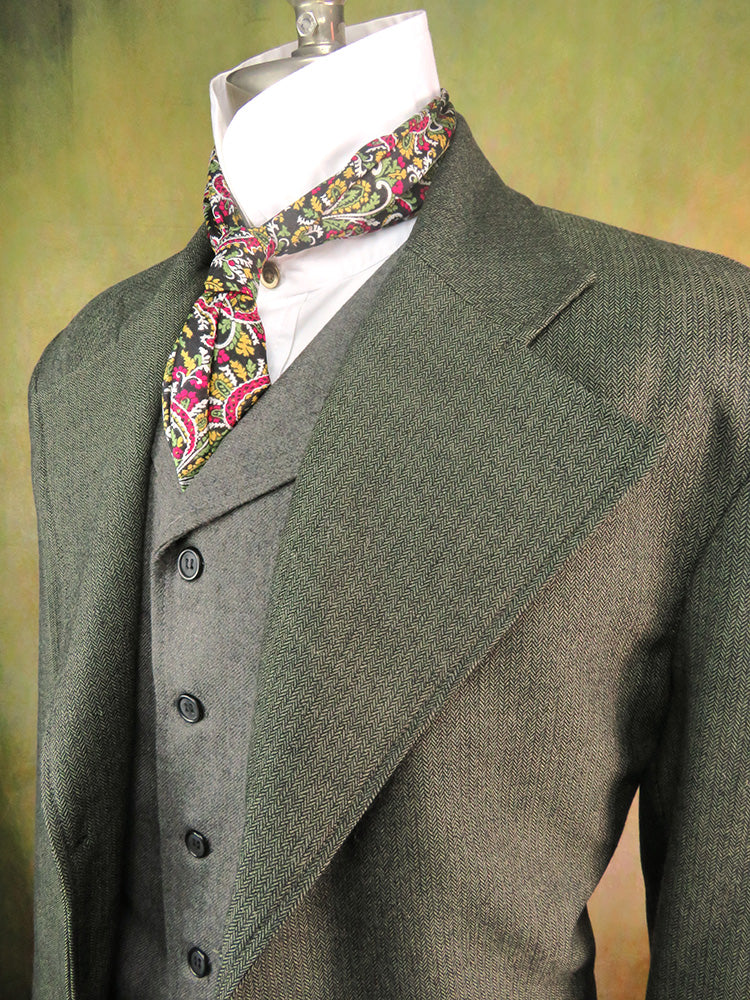 Men's Frock Coat - Dark Green Herringbone (565-B)