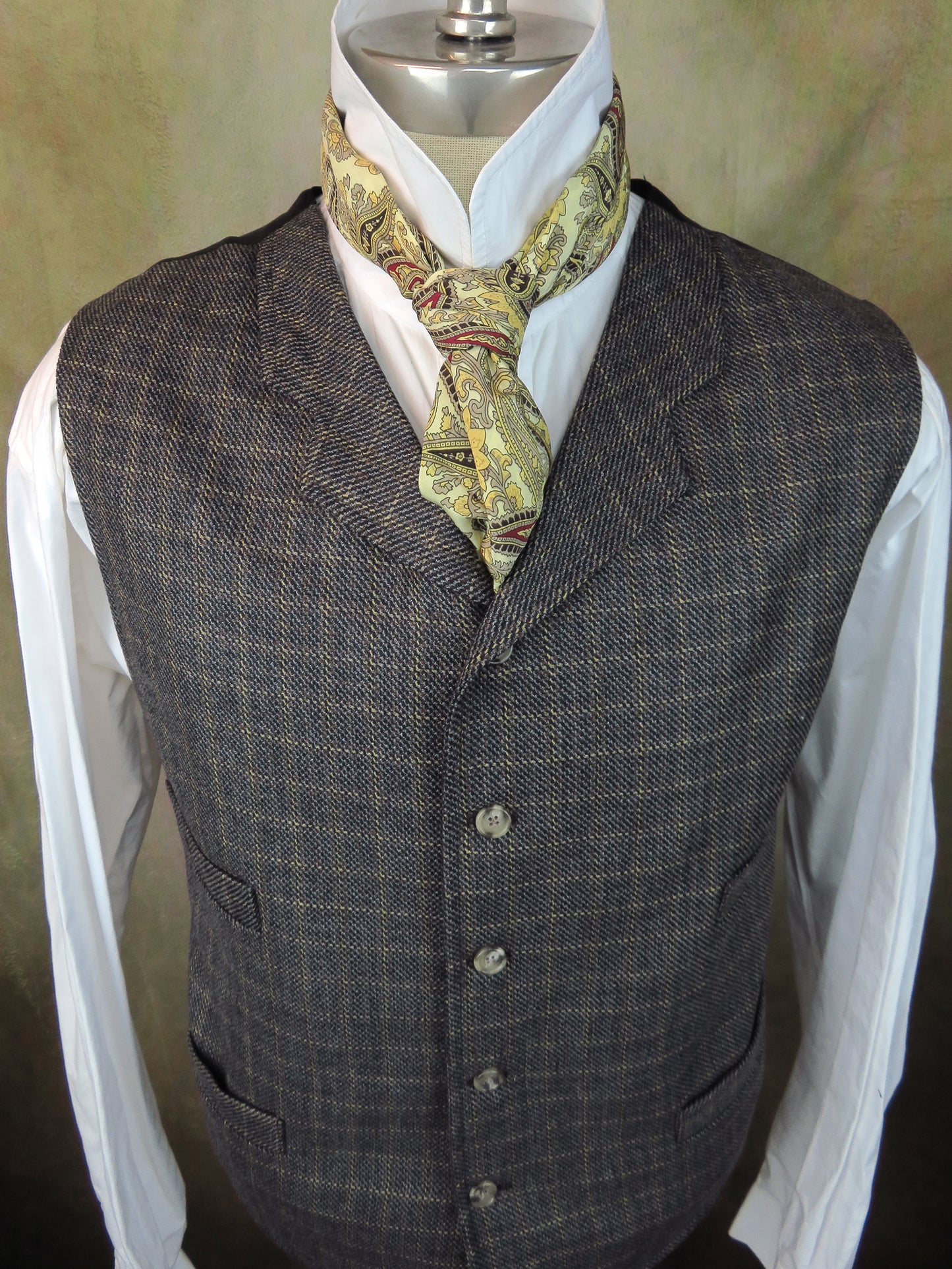 Men's Notch Vest - Navy and Gold Chalk Stripe Windowpane #4920