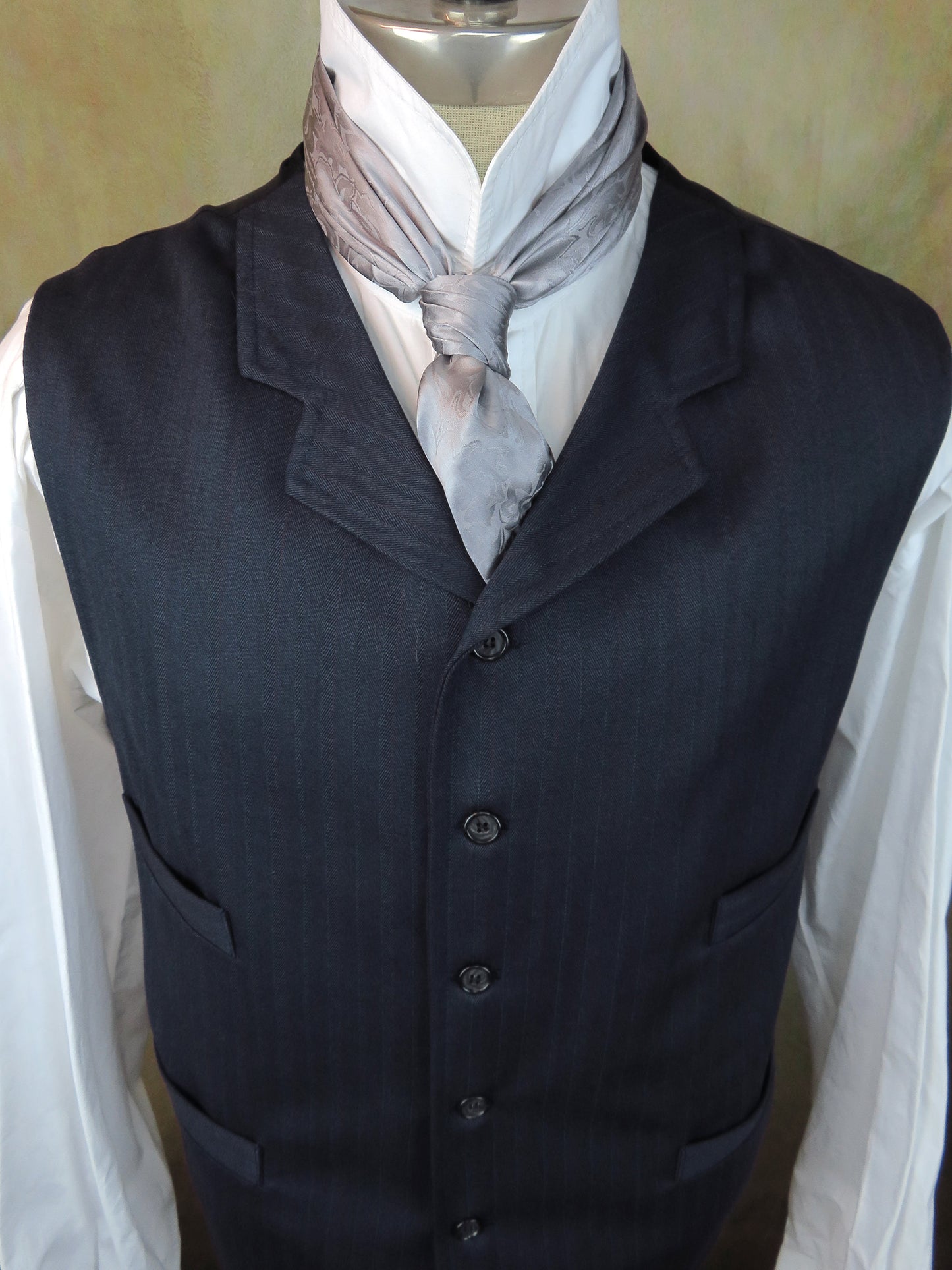 Men's Notch Vest - Dark Blue with Wine Accent Herringbone #150-B
