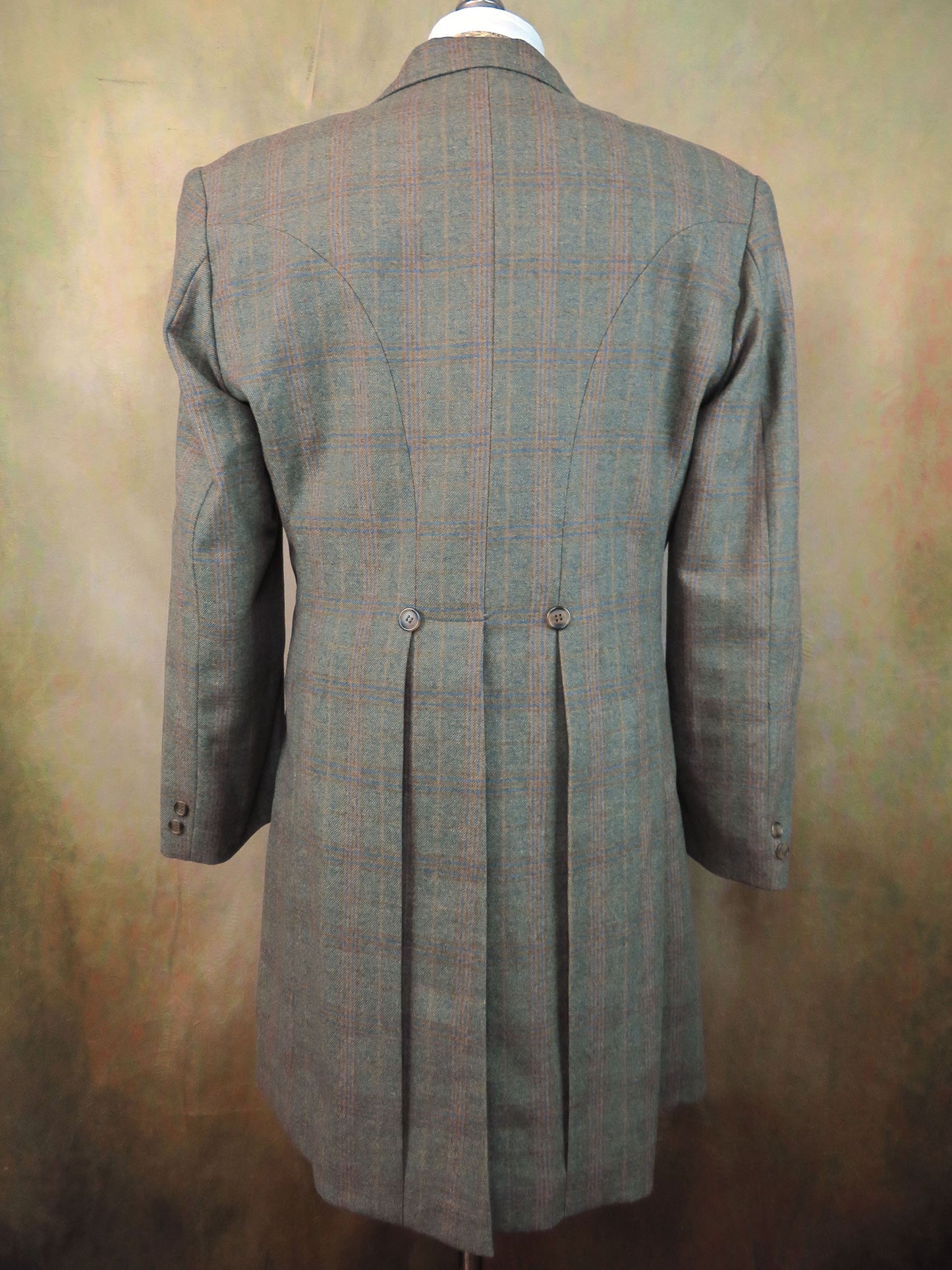 Men's Frock Coat - Green with Tan, Blue and Brown Windowpane
