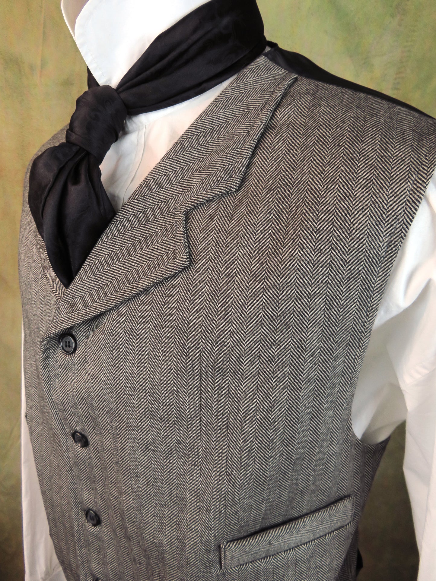 Men's Notch Vest - Slate Grey and Black Herringbone #693