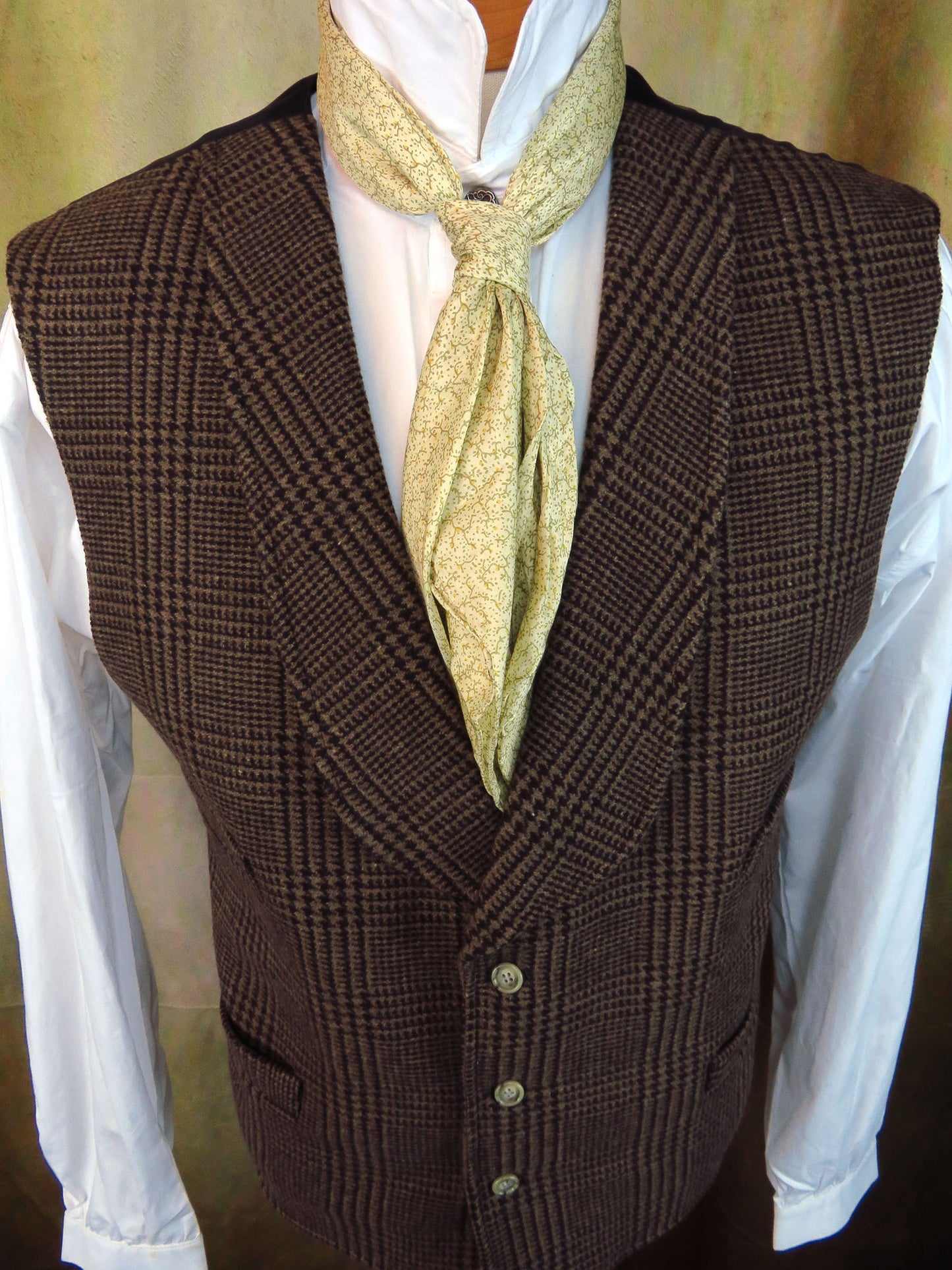 Men's Shawl Vest - Dark Brown Glen Plaid #616
