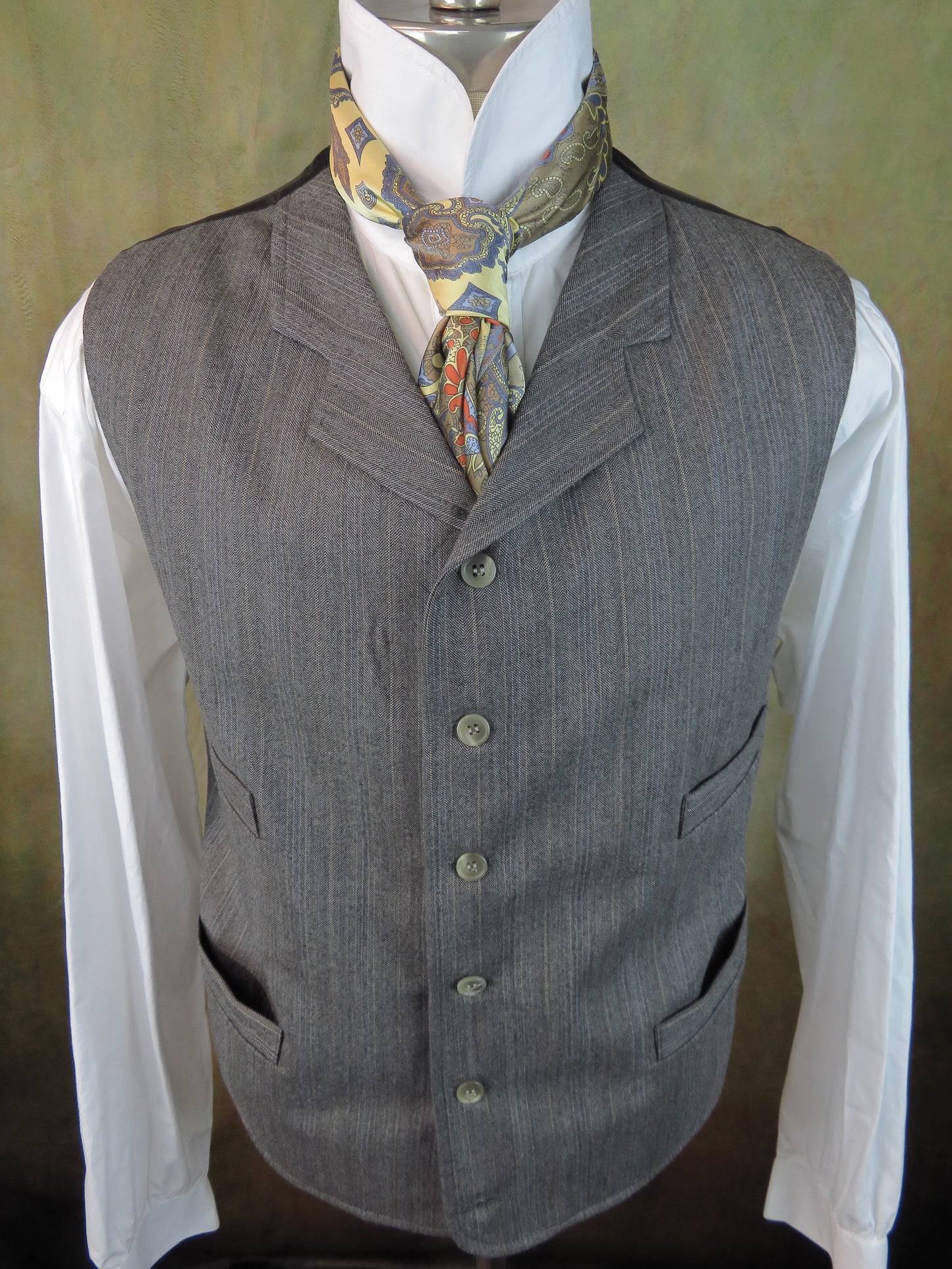 Men's Notch Vest - Dark Grey with Tan and Periwinkle Stripe