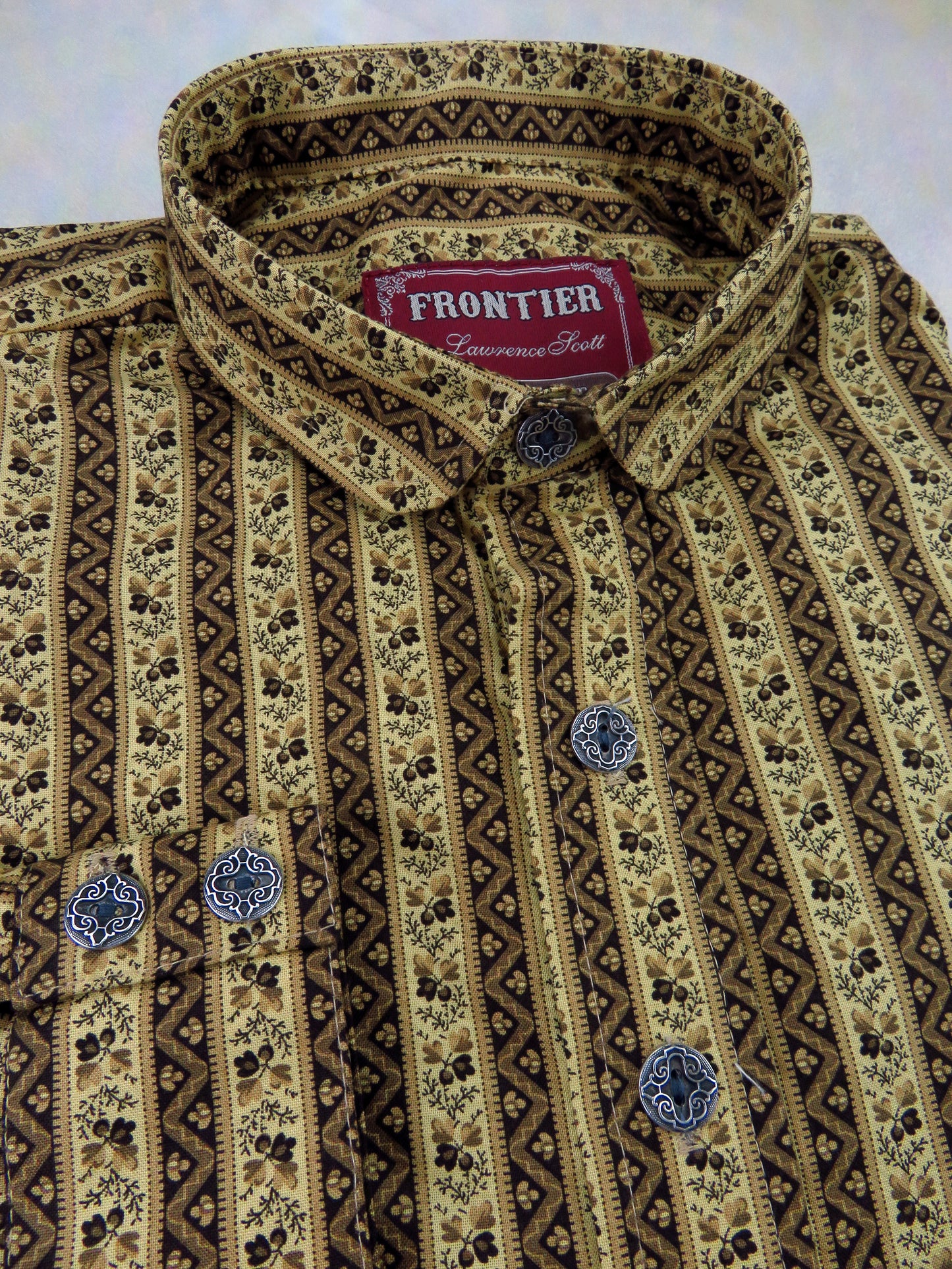 Goldenrod and Brown Wallpaper Stripe Men's Dakota Shirt