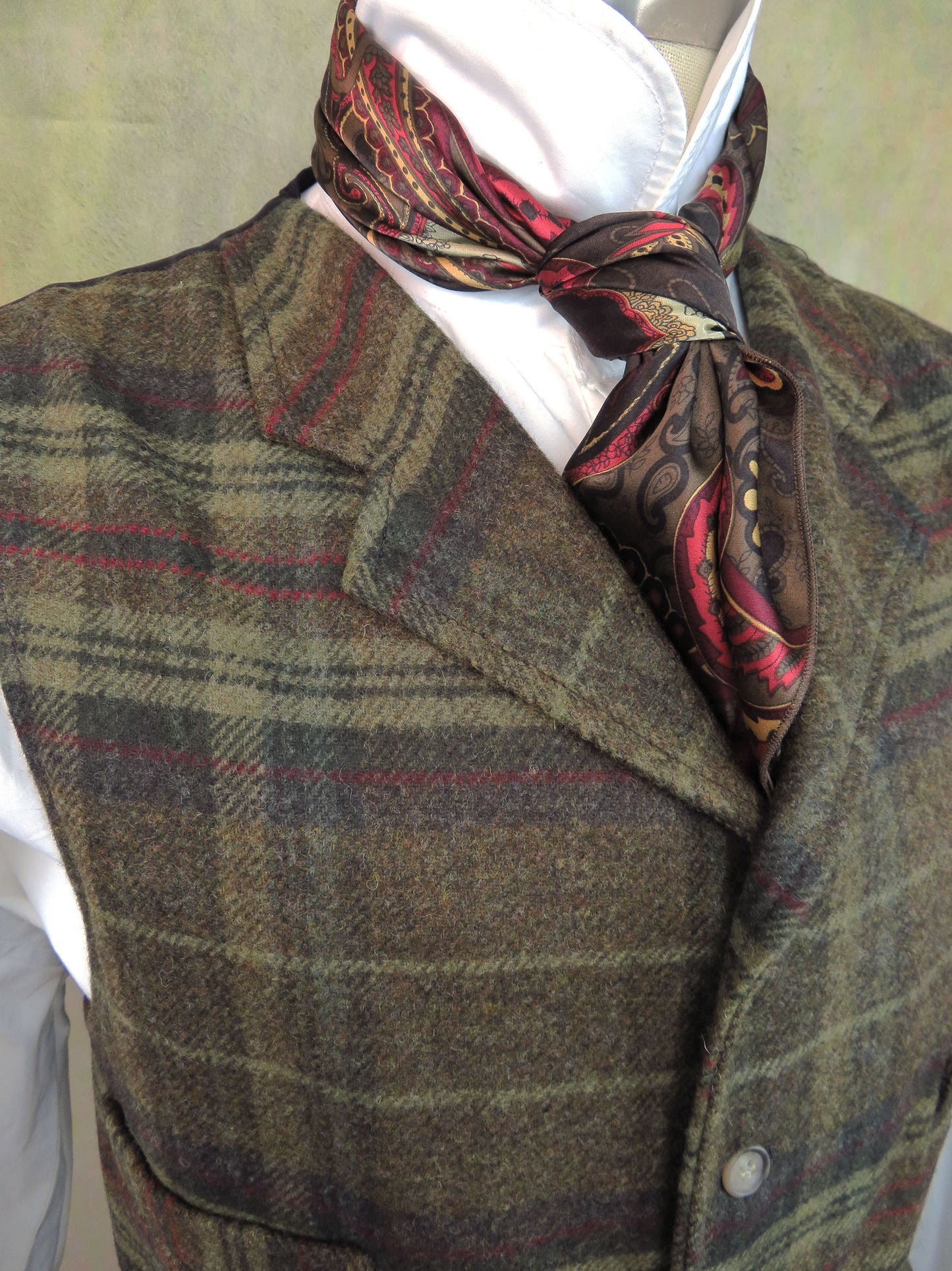 Men's Notch Vest - Brown, Rust and Taupe Plaid Flannel