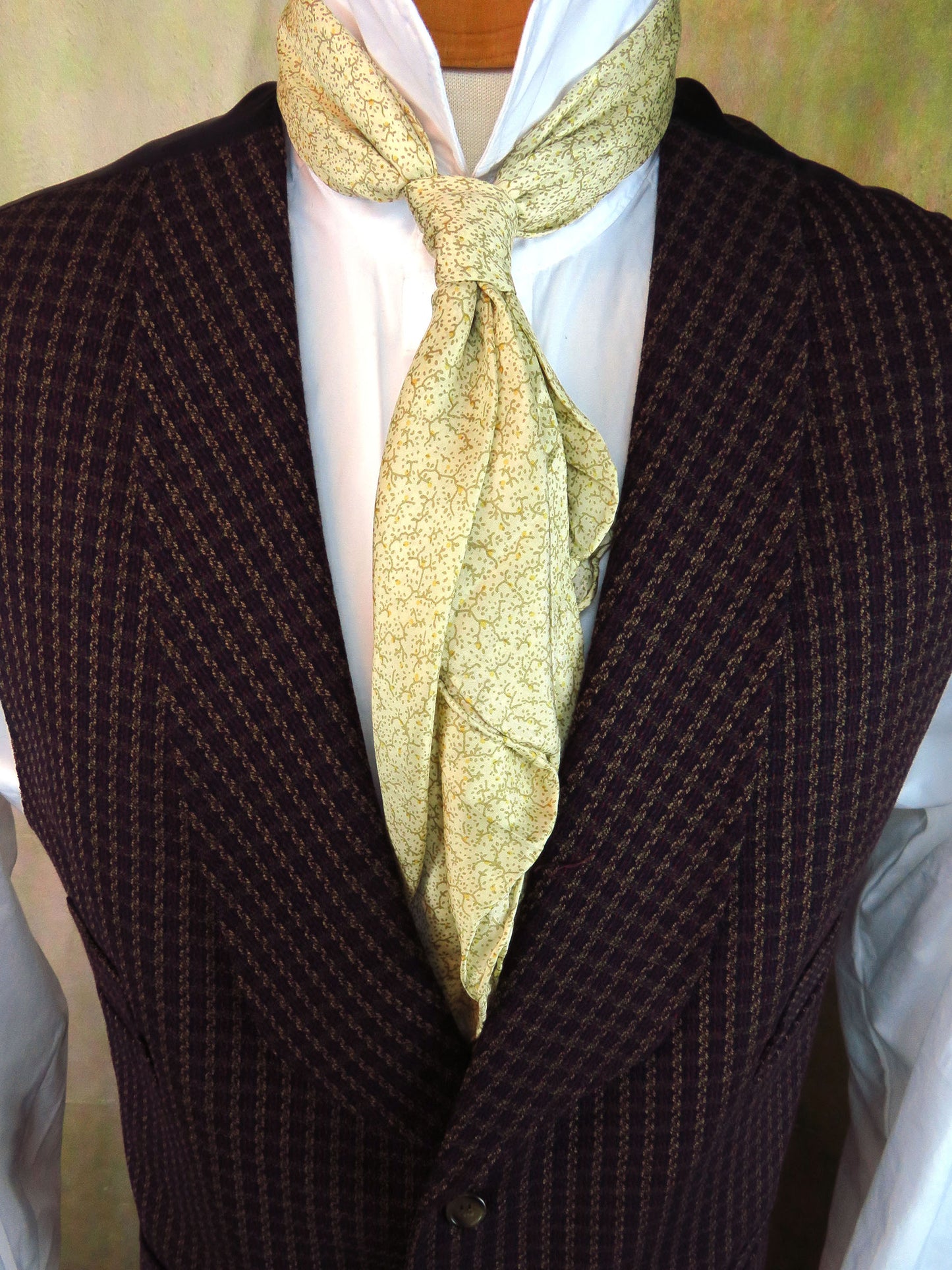 Men's Shawl Vest - Gold and Rust Mini Check