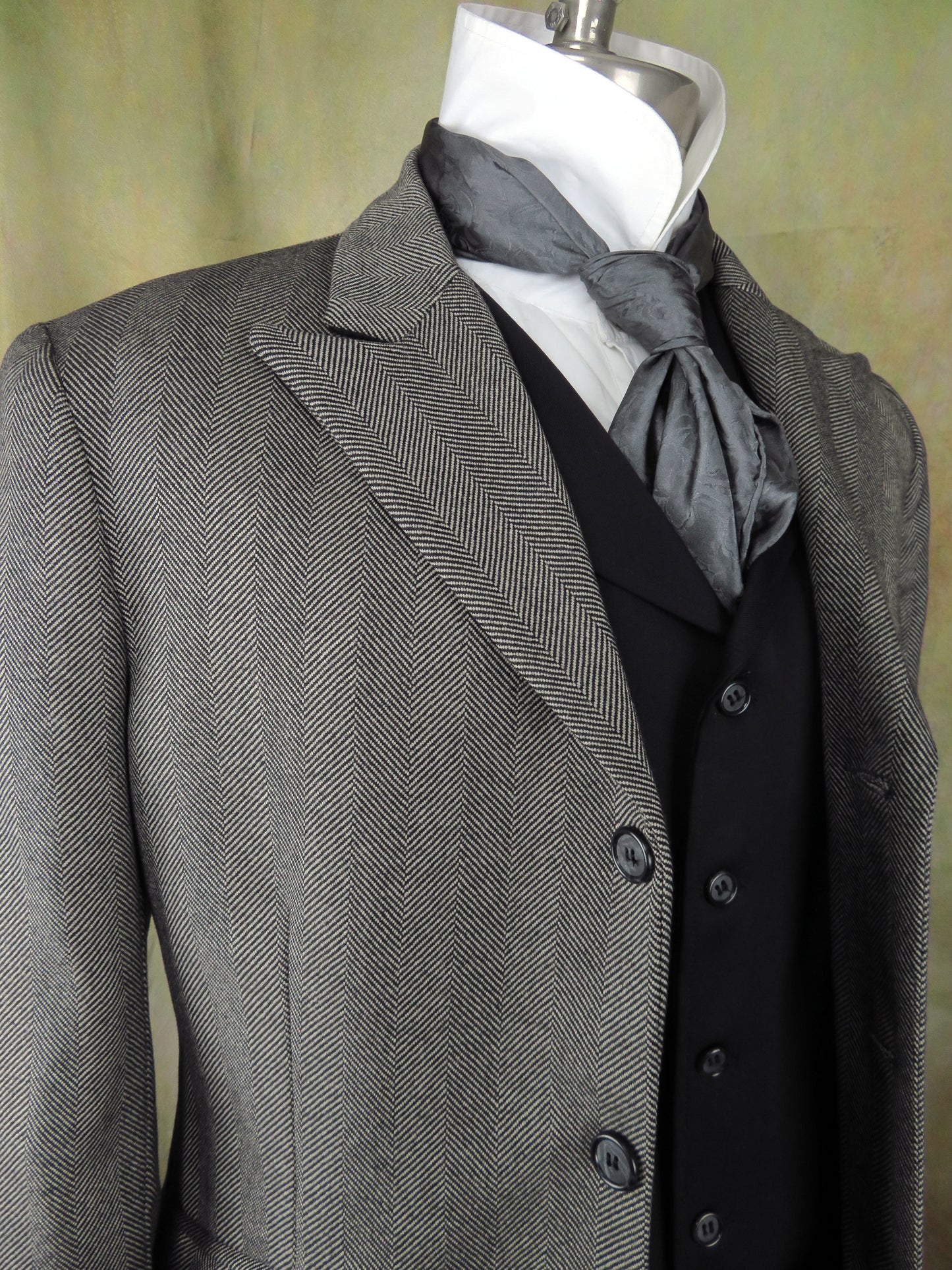 Men's Town Coat - Graphite Grey and Black Large Herringbone