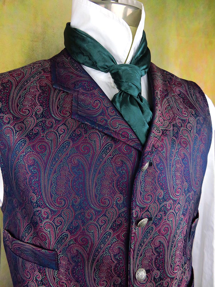 Men's Brocade Vest - Berry and Olive Paisley