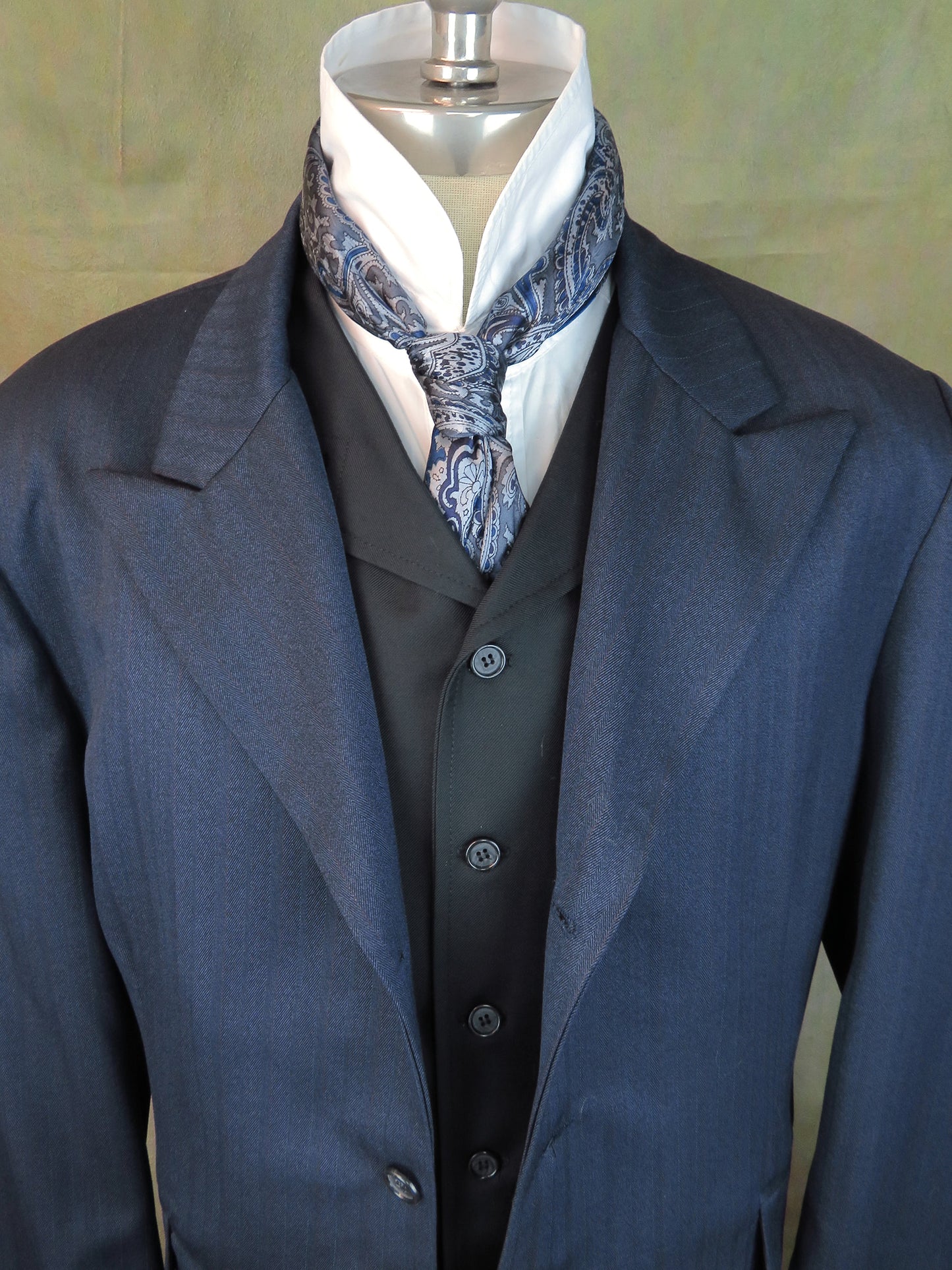 Men's Town Coat - Dark Blue with Wine Accent Herringbone #150-B