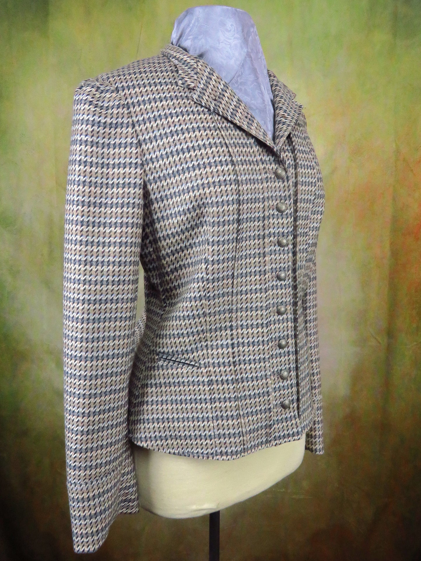 Women's Victoriana Jacket - Taupe and Gold Updated Houndstooth