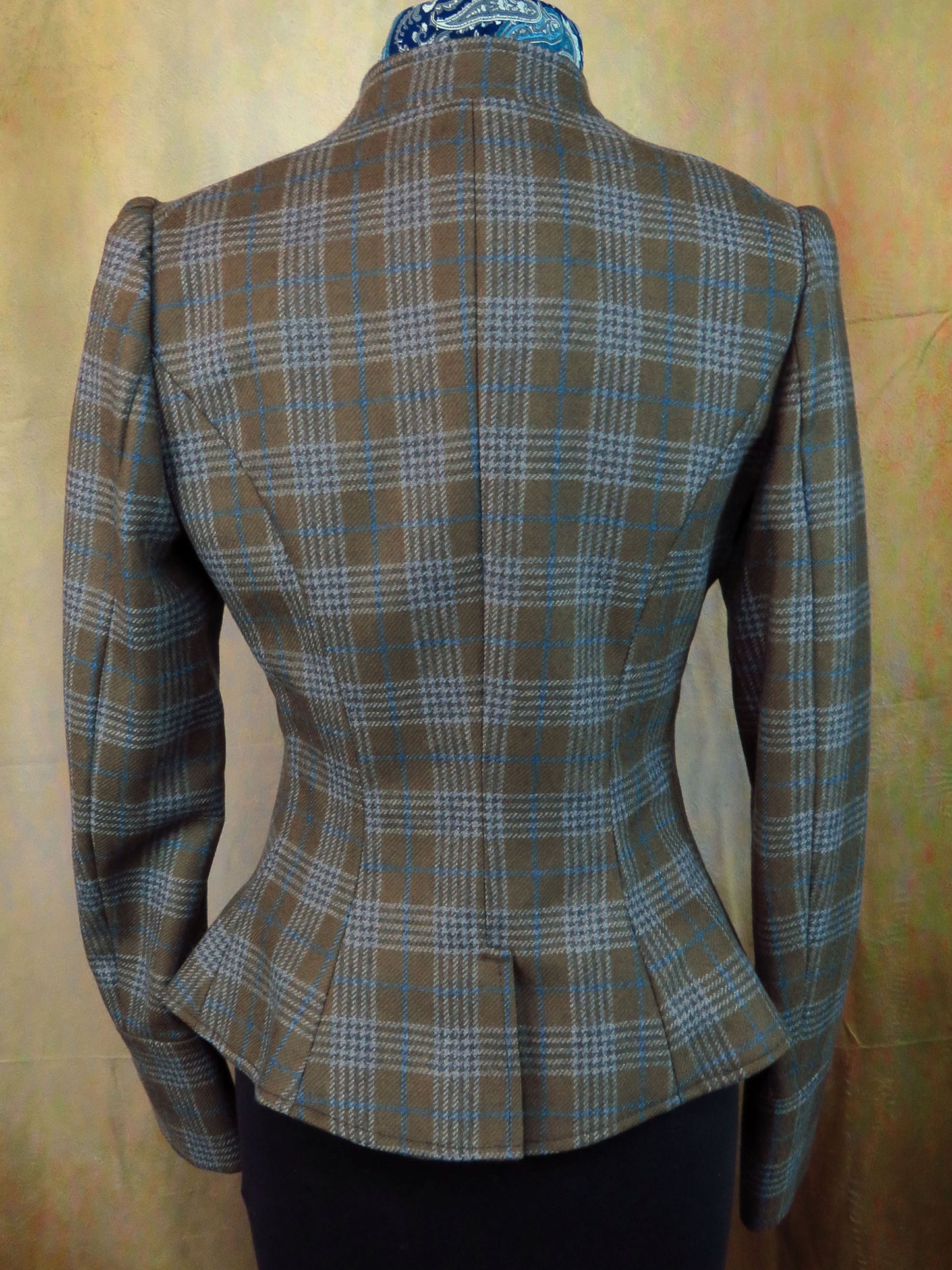 Women's Victoriana Jacket - Olive Glen Plaid with Powder Blue Accents #971-B