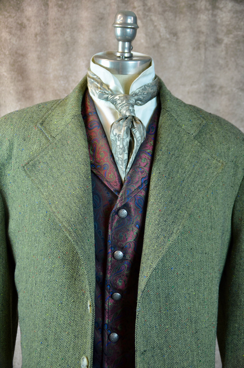 Men's Frock Coat - Olive Green Herringbone with Assorted Colored Flecks