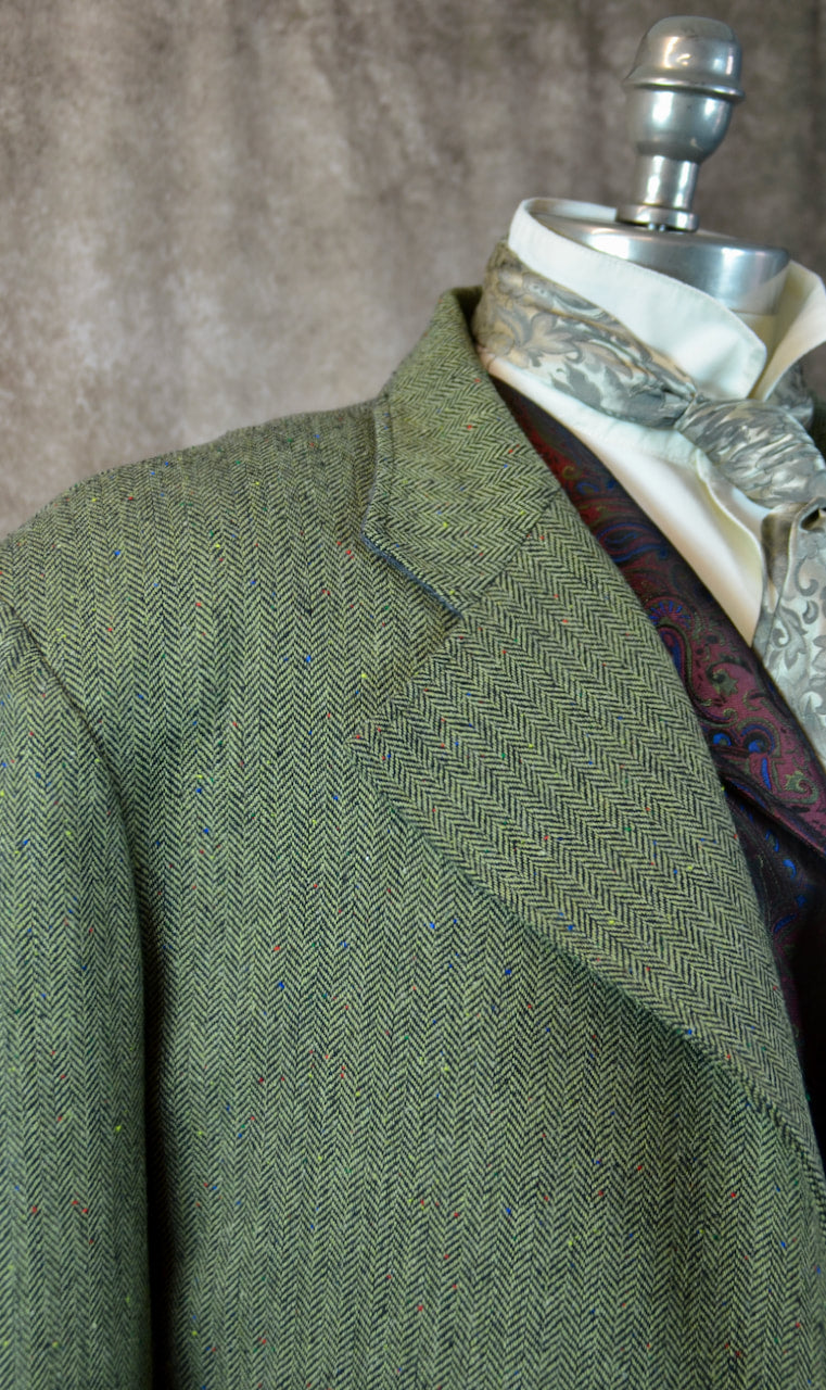 Men's Frock Coat - Olive Green Herringbone with Assorted Colored Flecks